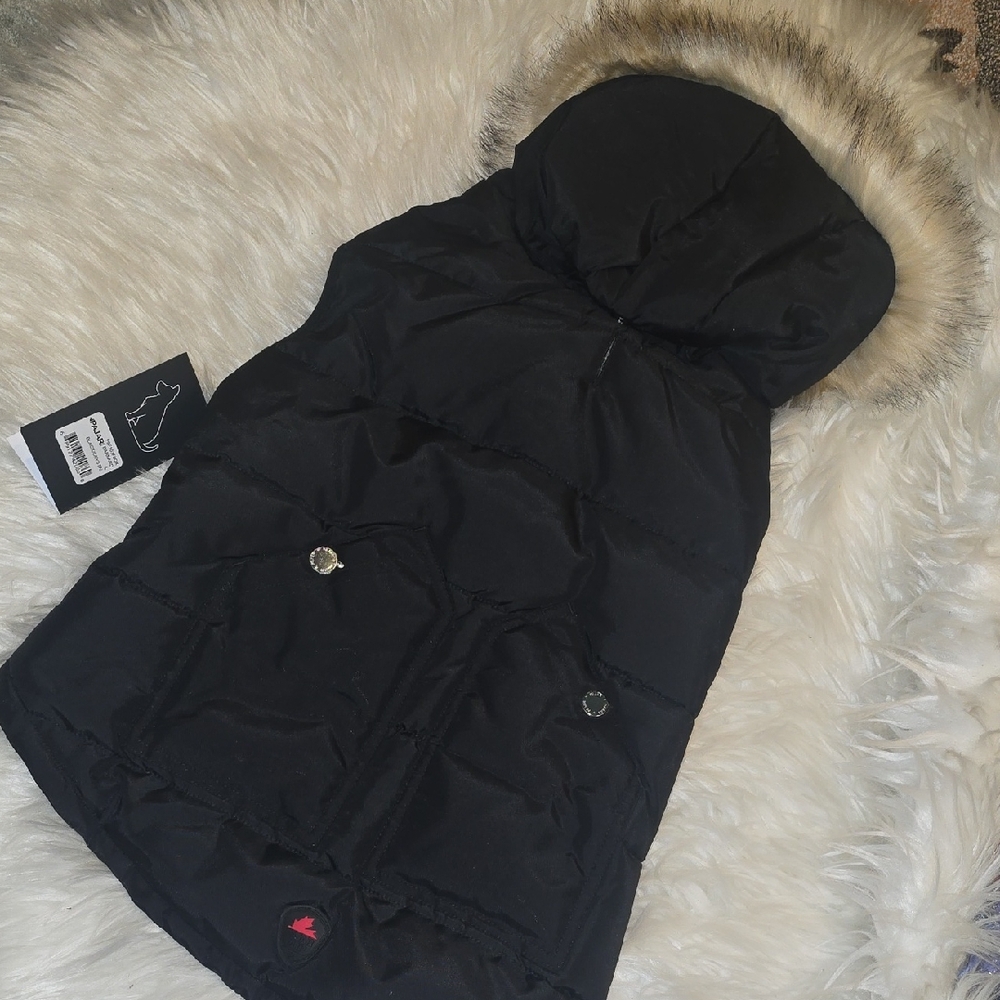 Black Dog Puffer Jacket with Fur Trim